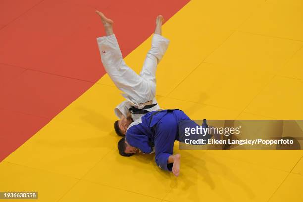 Isaac Gagin and Daniel Givan competing in the quarter-final of the -66kg category during the Senior British Judo Championships at the English...