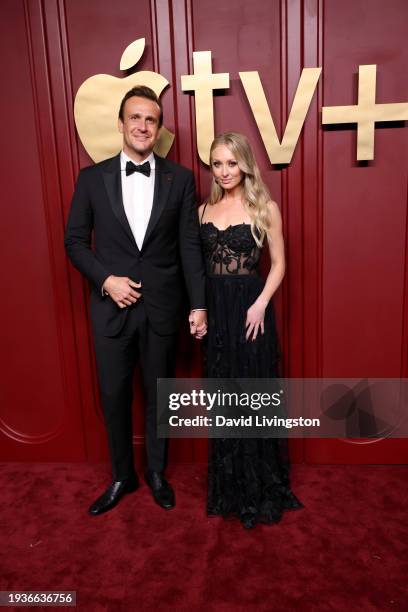 Jason Segel and Kayla Radomski attends Apple TV +'s Primetime Emmy Party at Mother Wolf on January 15, 2024 in Los Angeles, California.