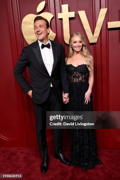 Jason Segel and Kayla Radomski attends Apple TV +'s Primetime Emmy Party at Mother Wolf on January 15, 2024 in Los Angeles, California.