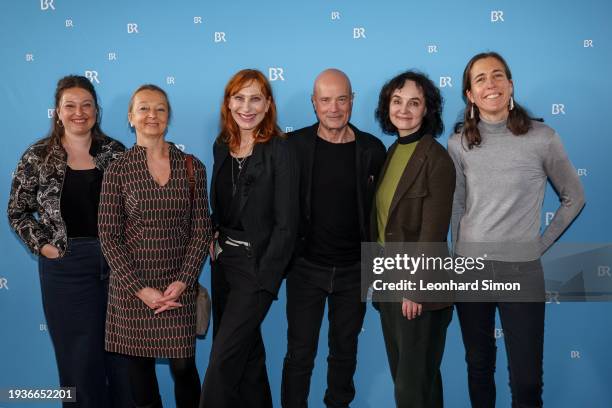 Claudia Simionescu, Ulrike Putz, Andrea Sawatzki, Christian Berkel, Nicole Weegmann, and Esther Bernstorff attend BR Film Brunch at Literaturhaus on...