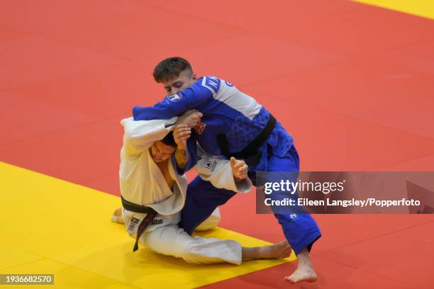 Finlay Allan and Neil MacDonald competing in the quarter-final of the -66kg category during the Senior British Judo Championships at the English...