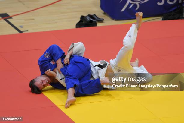 Finlay Allan and Neil MacDonald competing in the quarter-final of the -66kg category during the Senior British Judo Championships at the English...