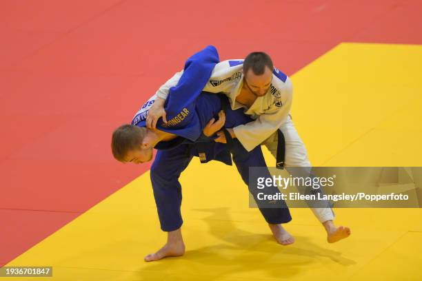 Howard Reece and Samuel Walker competing in the quarter-final of the -60kg category during the Senior British Judo Championships at the English...