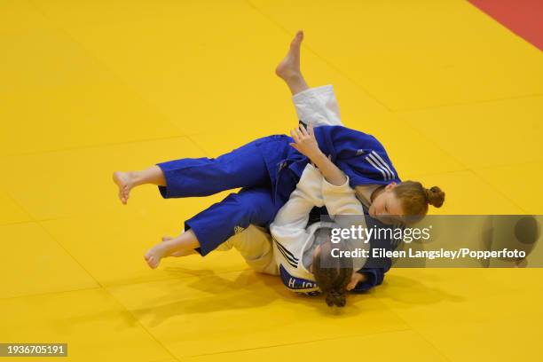 Harriet Jones and Bethany O'Connor competing in the quarter-final of the -52kg category during the Senior British Judo Championships at the English...