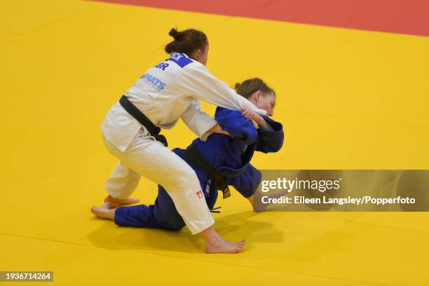 Sidney Tancock and Summer Shaw competing in the repechage round of the -48kg category during the Senior British Judo Championships at the English...