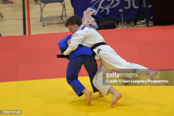 Sam Eaton and Reece Howard competing in the semi-final of the -60kg category during the Senior British Judo Championships at the English Institute of...