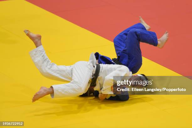 Finlay Allan and Scott Thomson competing in the repechage round of the -66kg category during the Senior British Judo Championships at the English...