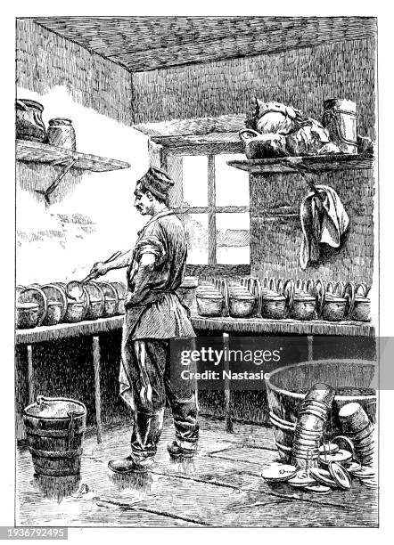 public kitchen ,soup - heating boilers stock illustrations
