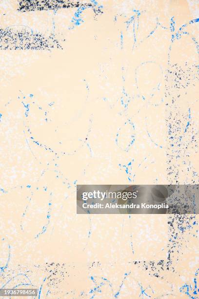 abstract mix-media textured background. mid-century mono printed peach beige, blue curvy shapes, handmade ornaments. - mixed media stock pictures, royalty-free photos & images