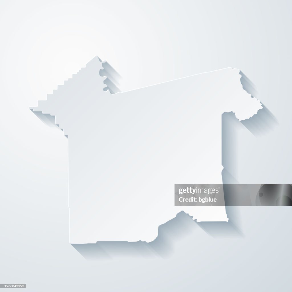 Rapides Parish, Louisiana. Map with paper cut effect on blank background