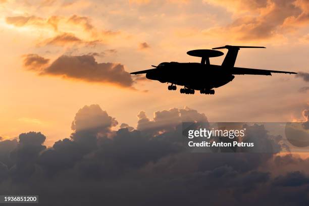 airborne early warning and control aircraft a-50 in the sky - missile defense command stock pictures, royalty-free photos & images