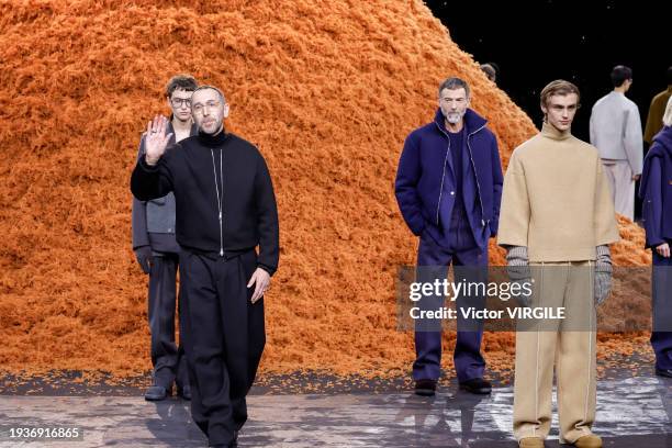 Fashion designer Ermenegildo Zegna walks the runway during the Zegna Ready to Wear Fall/Winter 2024-2025 fashion show as part of the Milan Men...