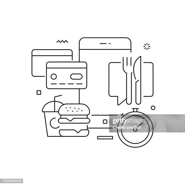 online food order related conceptual vector illustration. take out food, restaurant, 24/7, order, mobile app. - junk food vector stock illustrations