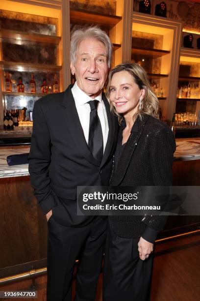 Harrison Ford and Calista Flockhart seen at the Apple TV+ Emmy Awards post ceremony reception at Mother Wolf on January 15, 2024 in Los Angeles,...