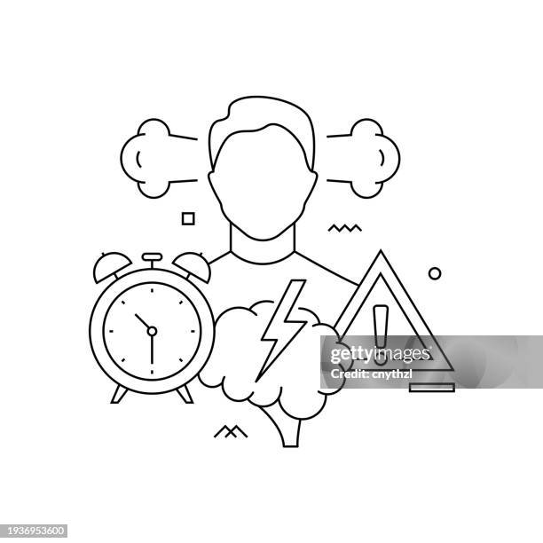 spannungsbezogene vektorkonzeptionelle illustration. psychische gesundheit, angstzustände, depressionen, körperlicher druck. - workaholic stock-grafiken, -clipart, -cartoons und -symbole