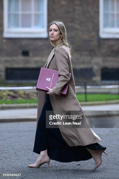 Chief Secretary to the Treasury Laura Trott arrives in Downing Street, ahead of the weekly Cabinet meeting on January 16, 2024 in London, England.