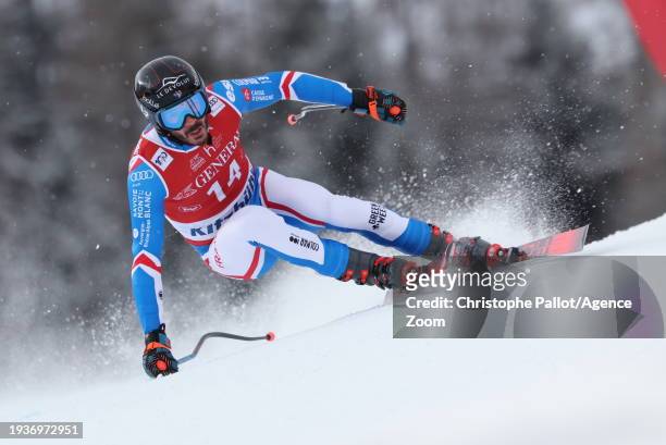 Cyprien Sarrazin of Team France in action during the Audi FIS Alpine Ski World Cup Men's Downhill on January 19, 2024 in Kitzbuehel, Austria.