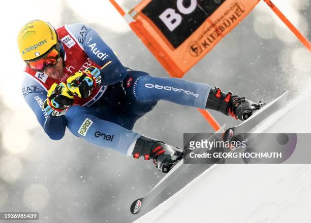Italy's Mattia Casse competes during the men's downhill competition of the FIS ski alpine world cup in Kitzbuehel, Austria, on January 19, 2024. /...