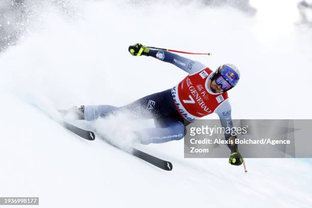 Dominik Paris of Team Italy in action during the Audi FIS Alpine Ski World Cup Men's Downhill on January 19, 2024 in Kitzbuehel, Austria.