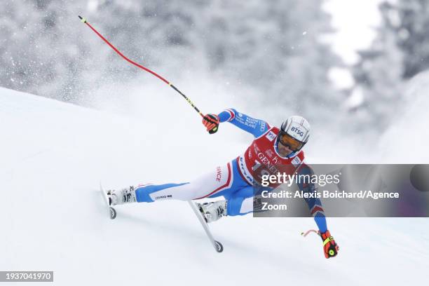 Adrien Theaux of Team France in action during the Audi FIS Alpine Ski World Cup Men's Downhill on January 19, 2024 in Kitzbuehel, Austria.