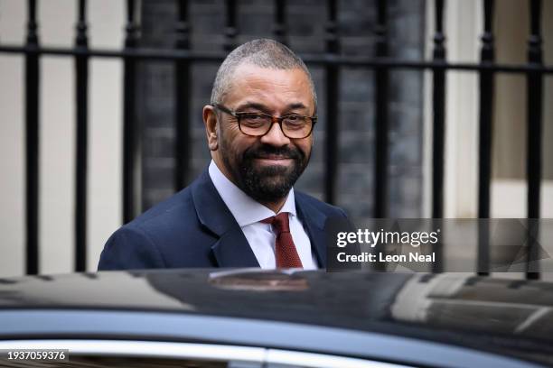 Home Secretary James Cleverly leaves number 10, Downing Street, following the weekly Cabinet meeting on January 16, 2024 in London, England.