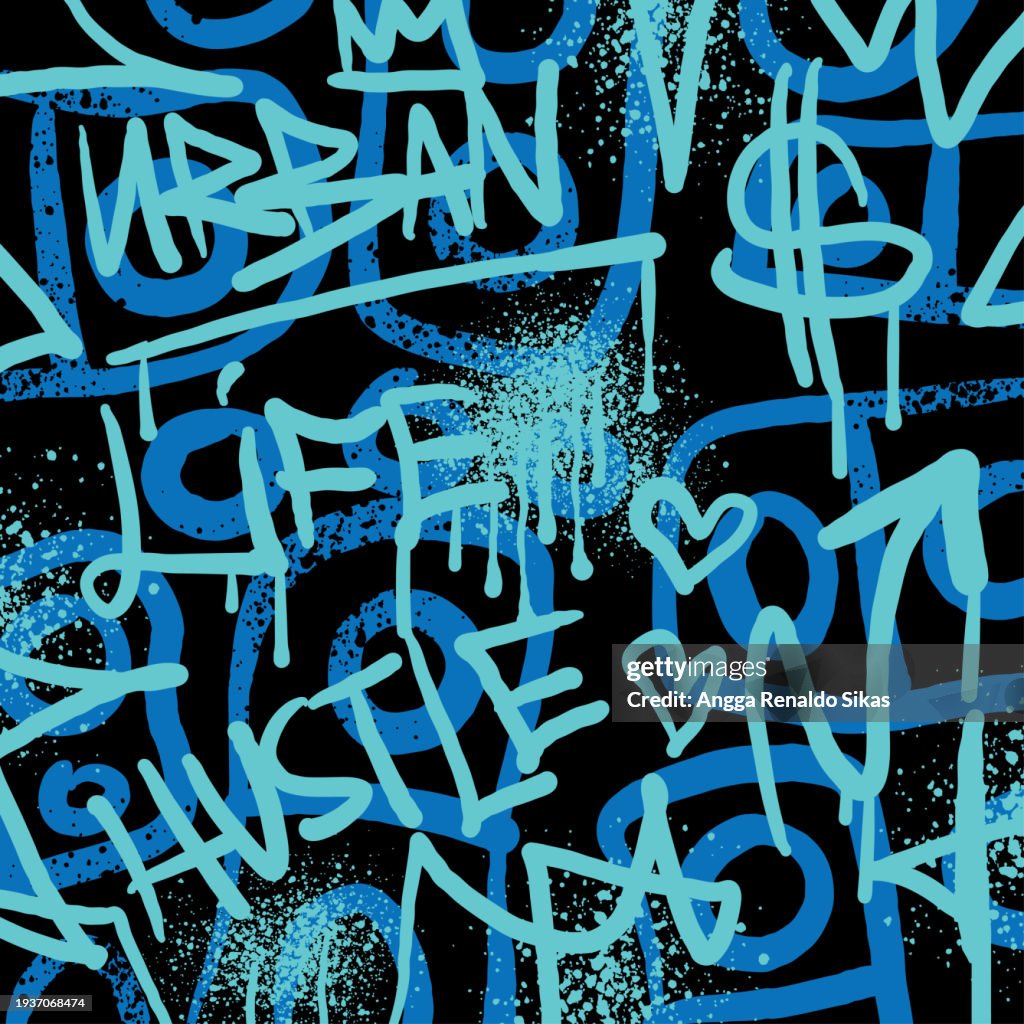 Blue Graffiti Spraypaint Background With Freestyle Typography And