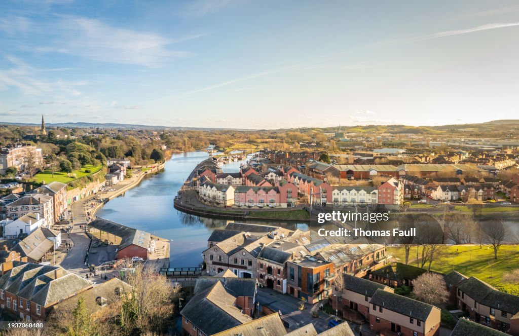Aerial view over Exeter Quay