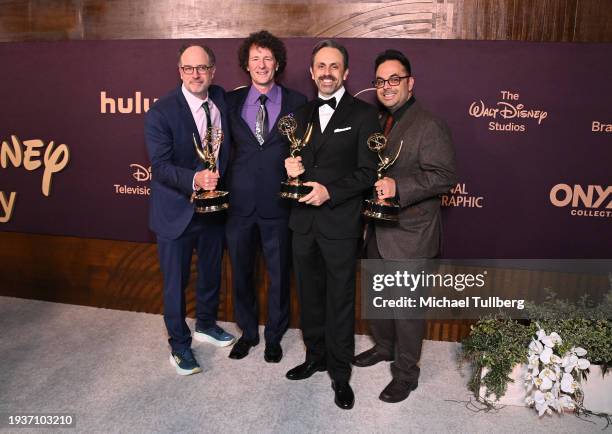 Matt Selman, Rob Oliver, Carlton Batten and Dane Romley attend The Walt Disney Company Emmy Awards Party at Otium on January 15, 2024 in Los Angeles,...