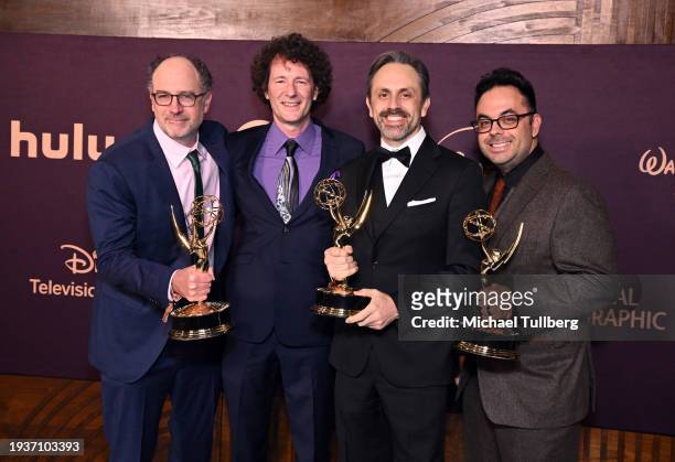 Matt Selman, Rob Oliver, Carlton Batten and Dane Romley attend The Walt Disney Company Emmy Awards Party at Otium on January 15, 2024 in Los Angeles,...