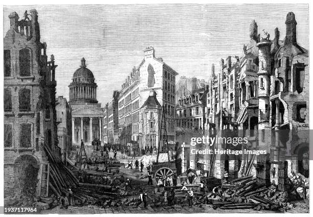 Paris demolitions - removal of a portion of the Quartier Latin - from a drawing by M. Thorigny, 1860. 'The quarter now undergoing destruction is...