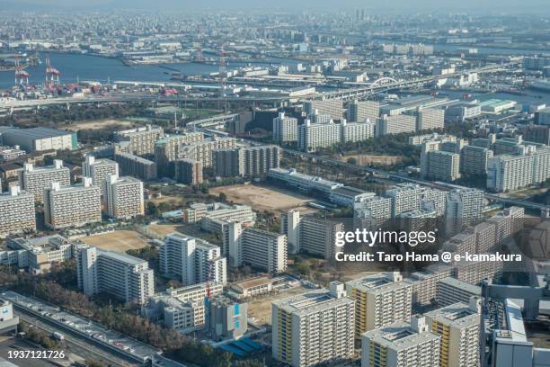 the residential district in reclaimed land in osaka city of japan - reclaimed stock pictures, royalty-free photos & images