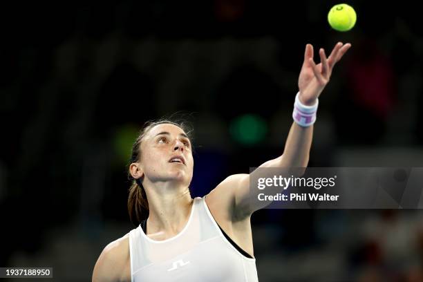 Petra Martic of Croatia serves in their first round match against Ajla Tomljanovic of Australia during the 2024 Australian Open at Melbourne Park on...