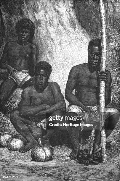 New Caledonian Fruit-sellers; Some Account of New Caledonia', 1875. From 'Illustrated Travels' by H.W. Bates. [Cassell, Petter, and Galpin, circa...