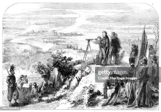 The War in Naples - Victor Emmanuel giving commands to commence the bombardment of Capua - from a sketch by our special artist, 1860. '...the King...