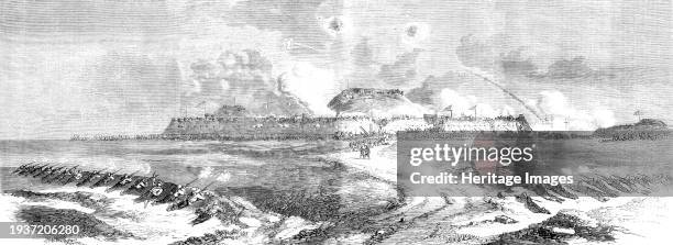 The storming and capture of the North Fort, Peiho, on the 21st August, 1860 - from a sketch by our special artist, 1860. British forces in China....