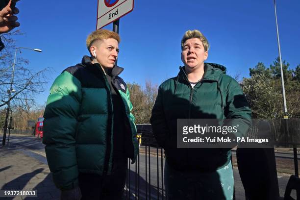 Andreea Maria Plic and Tania Lurac speaking to the media at the junction of the Greenway and High Street South in Newham, east London, where a...