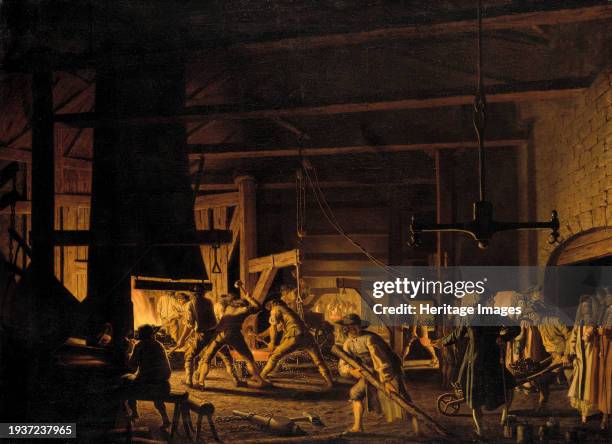 In the Anchor-Forge at Söderfors. The Smiths Hard at Work, Unknown date. Additional Info: The painting shows a realistic scene of the forge, where...