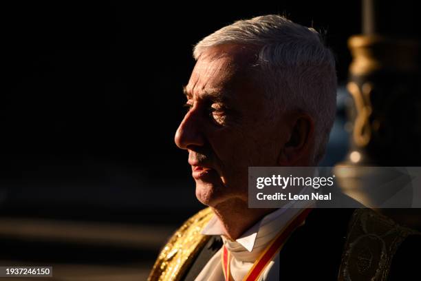 Speaker of the House of Commons Lindsay Hoyle departs following a memorial service for the former Commons Speaker Betty Boothroyd, on January 16,...