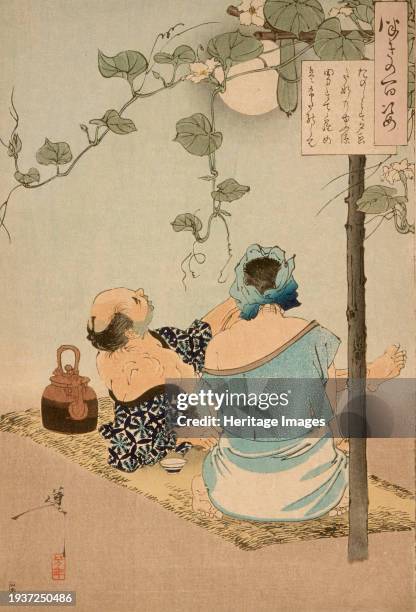 Couple beneath an Arbor of Flowering Yugao, 1886. From One Hundred Aspects of the Moon. Creator: Tsukioka Yoshitoshi.