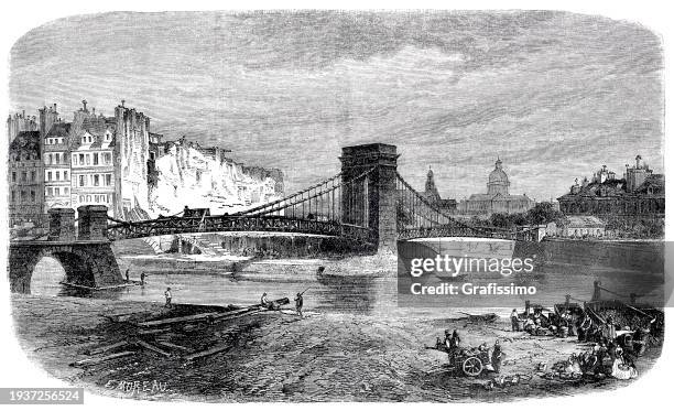 bridge pont louis-philippe demolished in paris illustration 1861 - louis philippe i of france stock illustrations
