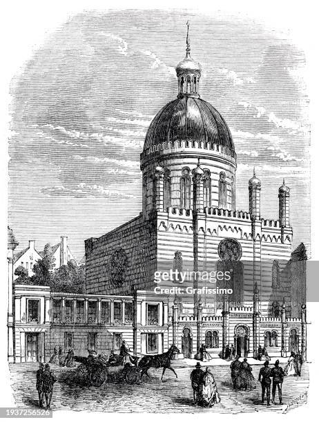 jewish synagogue in cologne illustration 1861 - synagogue stock illustrations