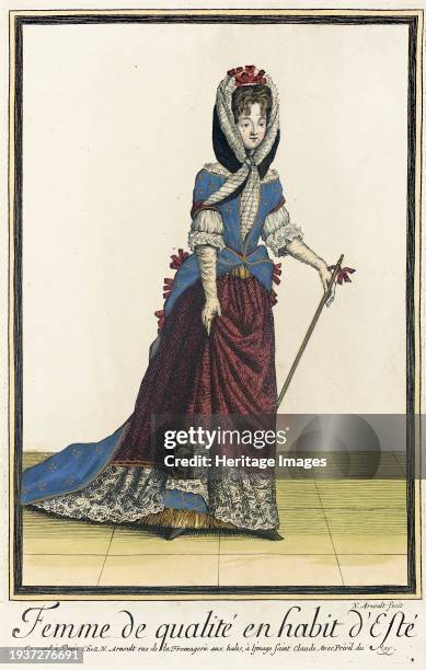 Collection of fashions of the French court, 'Femme de Qualité en Habit d'Esté', between circa 1682 and circa 1688. Creator: Nicolas Arnoult.