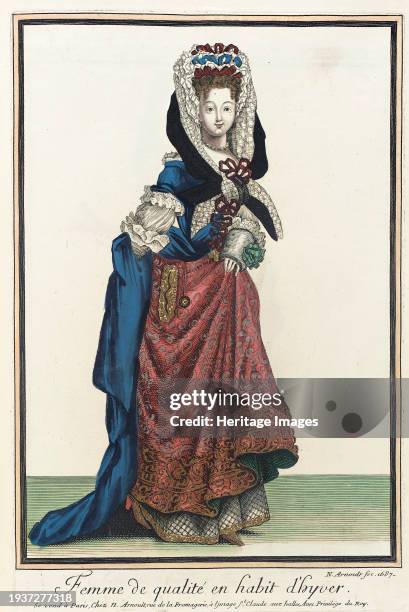 Collection of fashions of the French court, 'Femme de Qualité en Habit d'Hyver', 1687. Creator: Nicolas Arnoult.