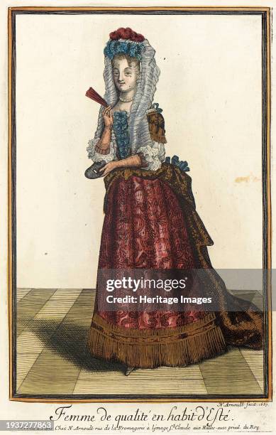 Collection of fashions of the French court, 'Femme de Qualité en Habit d'Esté', 1687. Creator: Nicolas Arnoult.