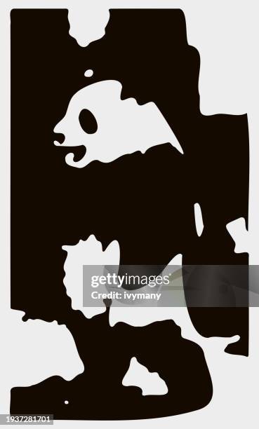 minimalism printmaking style cartoon panda pattern - bear standing stock illustrations