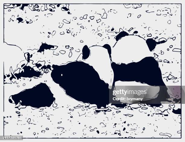 minimalism printmaking style cartoon panda pattern - panda stock illustrations