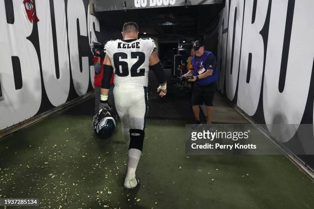 January 15: Jason Kelce of the Philadelphia Eagles walks off the field after a loss in the NFC Wild Card playoff game against the Tampa Bay...