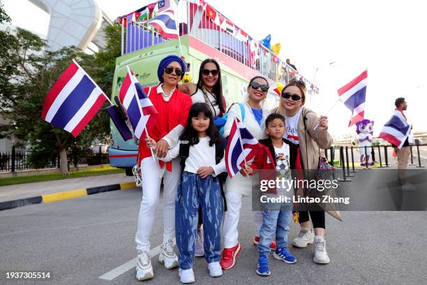 Fans of Thailand are seen prior to the AFC Asian Cup Group F match between Thailand and Kyrgyzstan at Abdullah Bin Khalifa Stadium on January 16,...