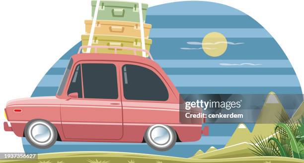 loaded vacation car - convertible top stock illustrations
