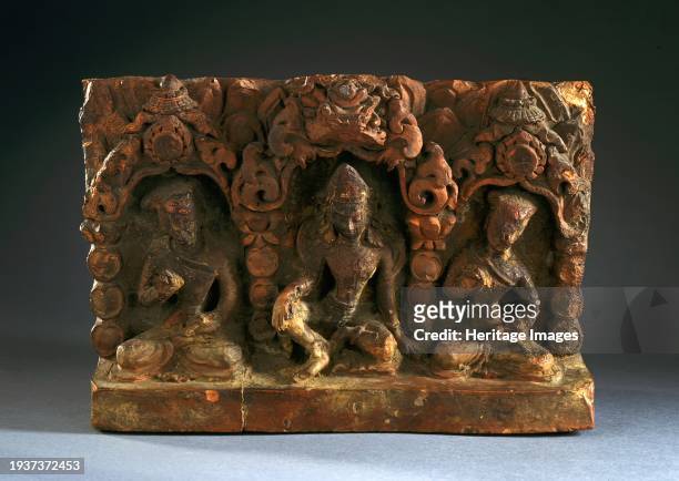 Image Base with Indra and Donor Figures, 17th-18th century. Creator: Unknown.